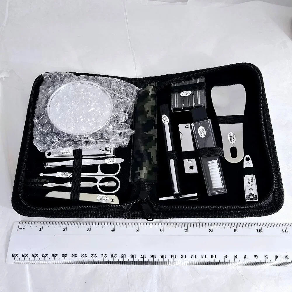 Mundi Deluxe Manicure Kit Camo Travel Grooming Set Razor Mirror Clippers NIB